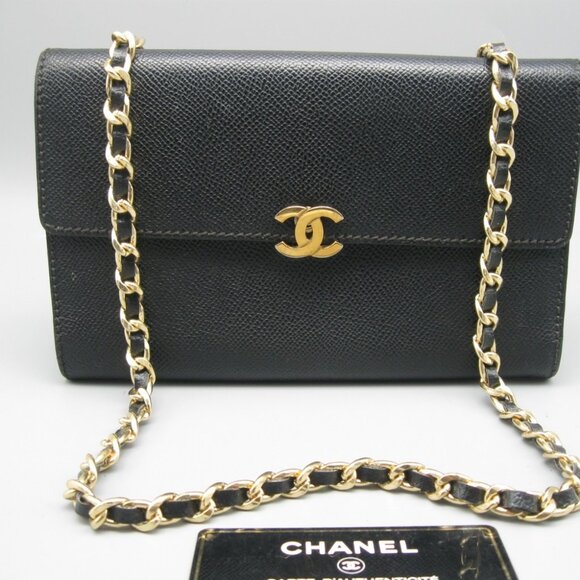 Vintage Chanel Black Safiano Leather Long Bag Wallet - Picture 1 of 16
